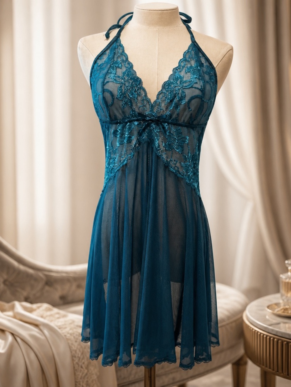 NWT Avidlove Teal Lace Halter Babydoll Size L